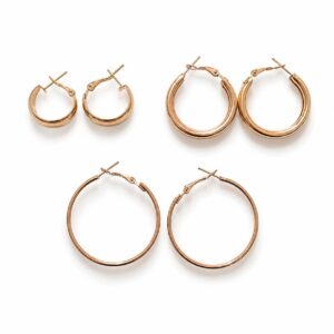 Three-pair golden color hoop earrings set