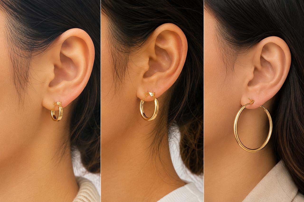 Three-pair golden color hoop earrings set - Image 2