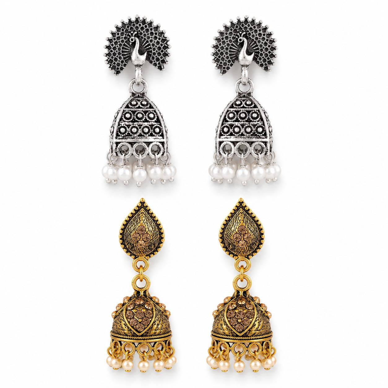 Two-pair combo set of Jhumka earrings