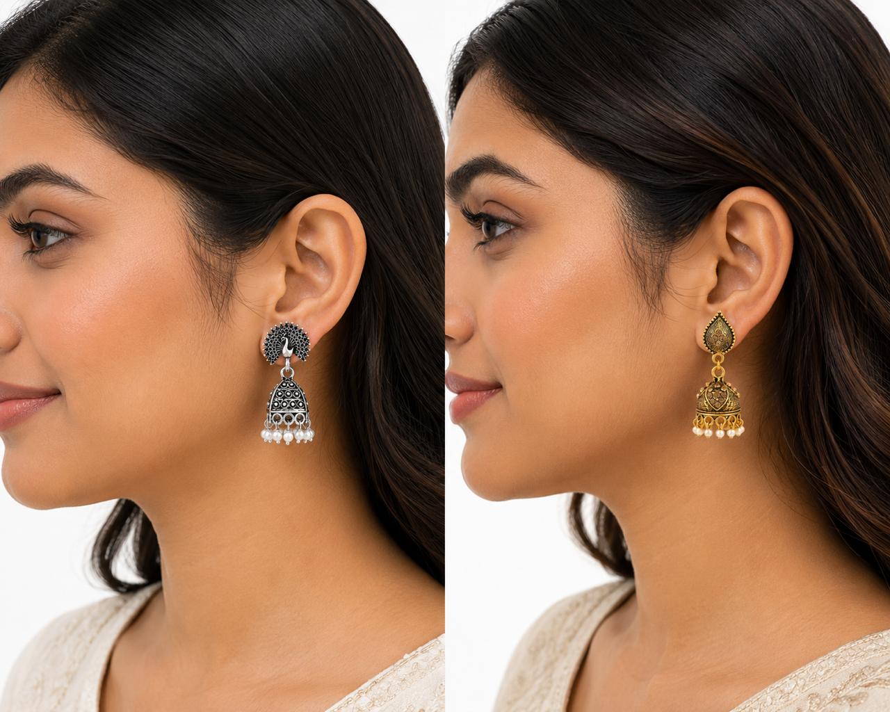 Two-pair combo set of Jhumka earrings - Image 4