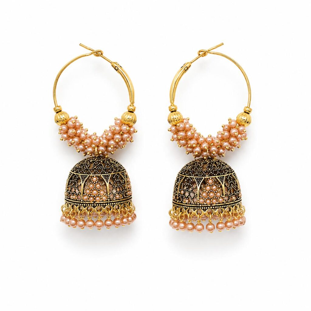 Stylebykrisha Oxidised Golden Hoop Jhumka Earrings for Women Alloy Hoop Earring, Jhumki Earring, Drops & Danglers