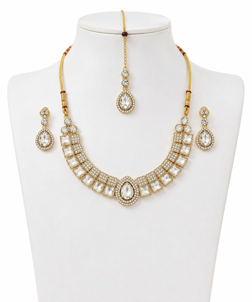 Traditional Golden Color Crystal Necklace Set