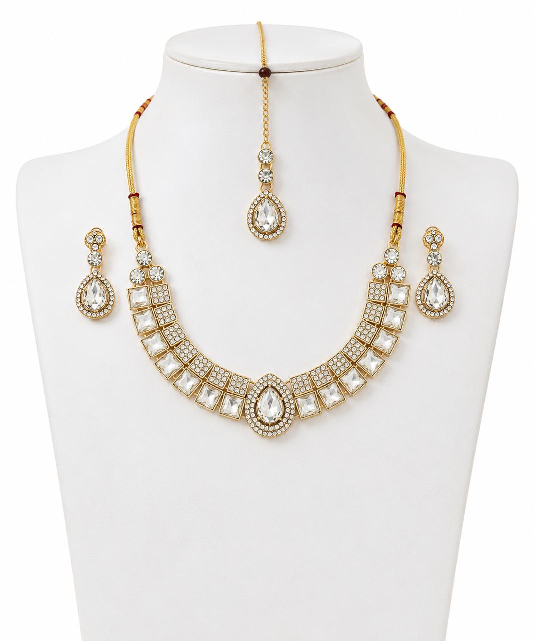 Traditional Golden Color Crystal Necklace Set