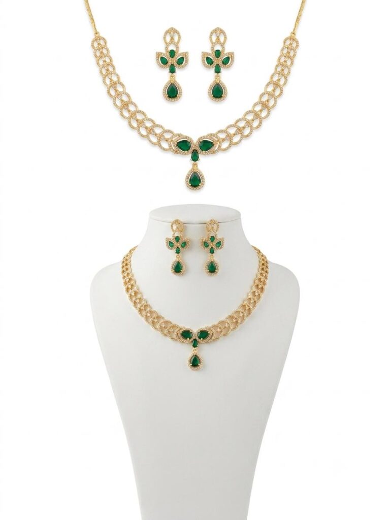 Golden color emerald green jewelry set