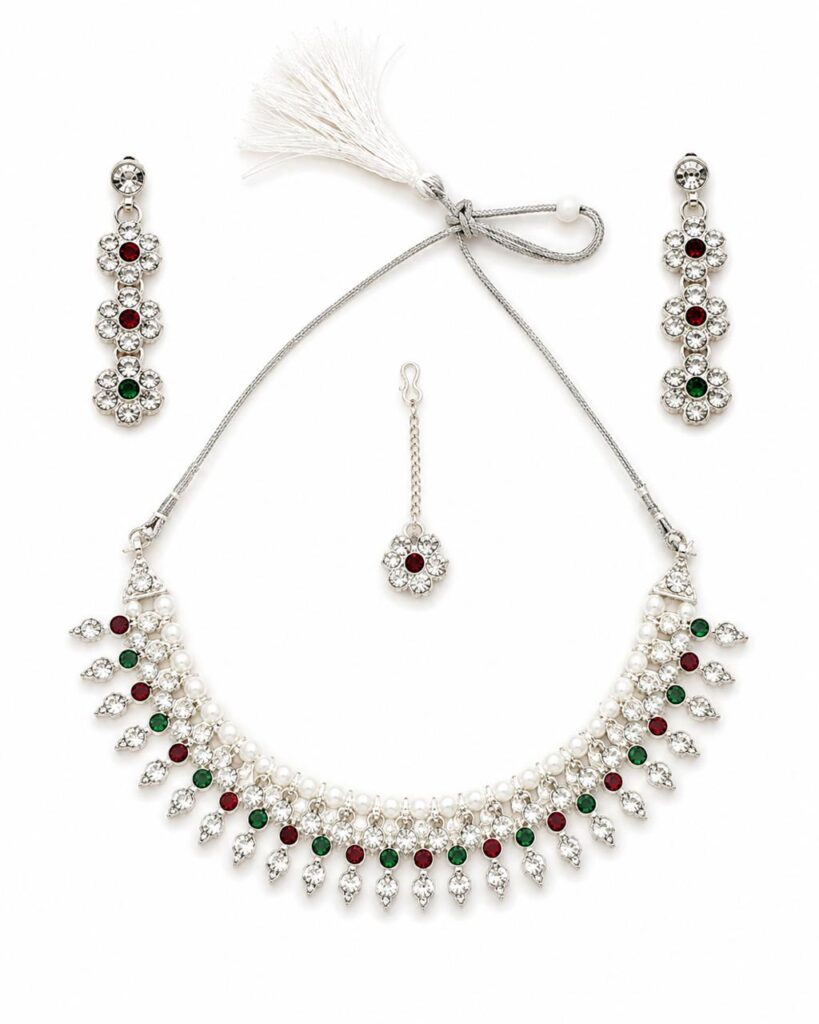 Silver-Plated traditional Indian jewelery set