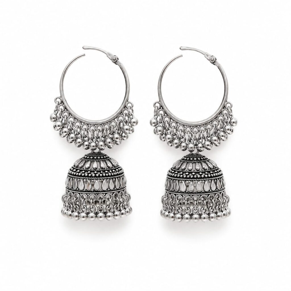 Stylebykrisha Oxidised Silver Hoop Jhumka Earrings for Women Alloy Hoop Earring, Jhumki Earring, Drops & Danglers