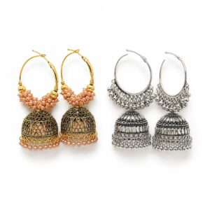 Stylebykrisha Combo of Oxidised Gold and Silver Hoop Jhumka Earrings for Women Alloy Hoop Earring, Jhumki Earring, Drops & Danglers